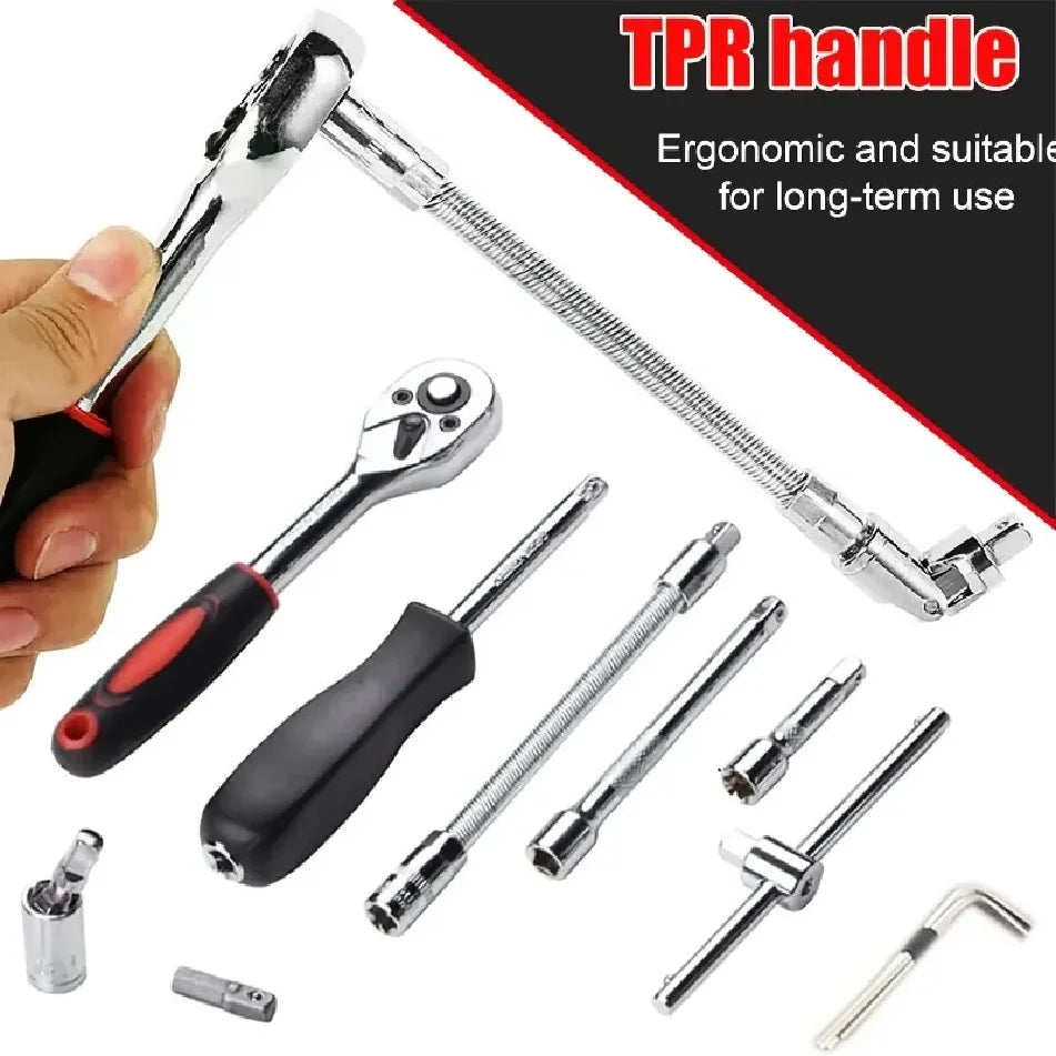 For Hous Auto Repair 46pc Drive Socket Set 1/4 inch Ratchet Wrench Set with Sockets Metric Hex Bit Socket Set Mechanic Tool Kits