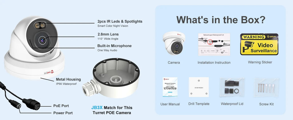 Anpviz 5MP/8MP Turret POE IP Camera Outdoor Security IP Camera AI Human Detection Smart Dual Light Built-in Mic Full Metal IP66
