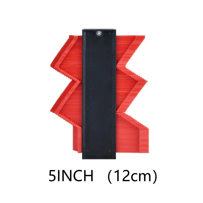 5-inch contour gauge template with black measuring ruler and red comb guide