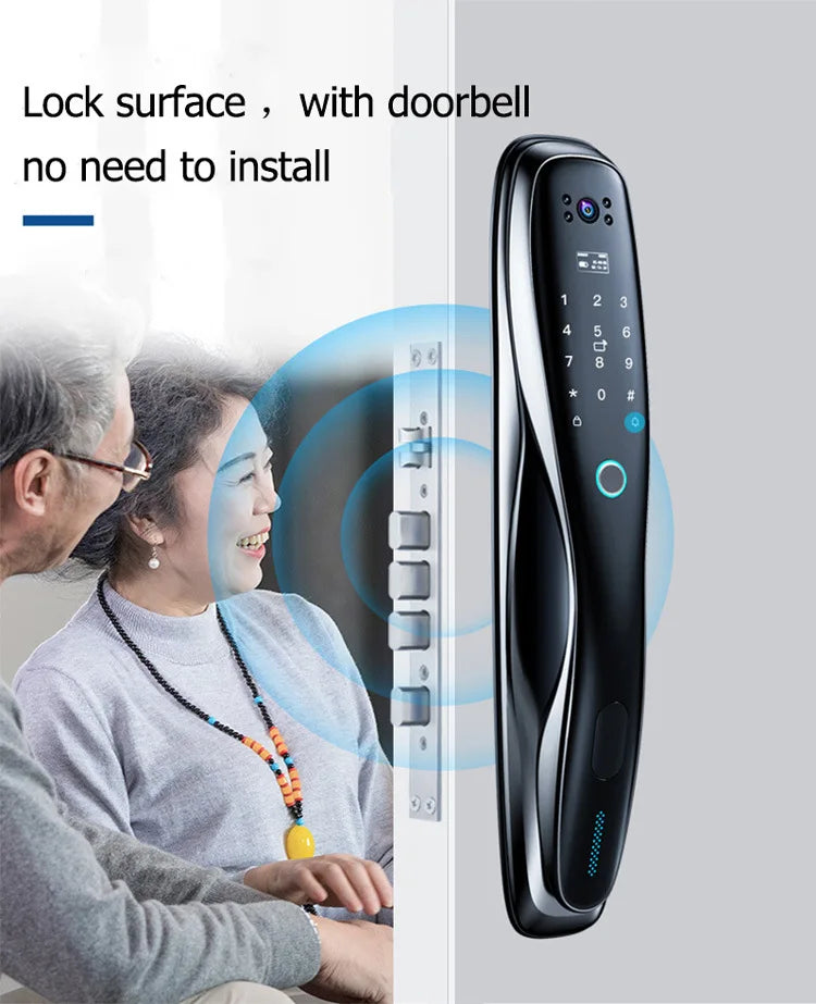 Wifi Outdoor Face Recognition Door Lock System Fingerprint Rf Id Card Keyless Smart Lock Camera Video Capture Rechargeable