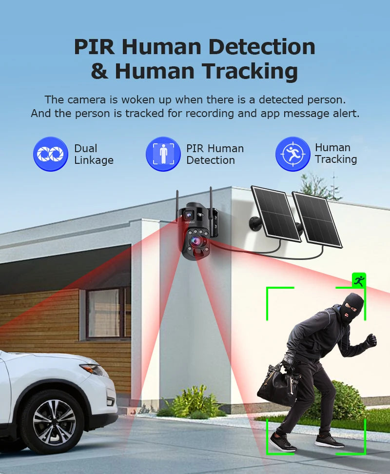 SHIWOJIA AI Ubox 4K 60X Optical Zoom 4G Solar Camera Dual Screen Outdoor WiFi PTZ PIR Detection Human Auto Tracking CCTV Cameras
