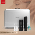 Skin reconstruction kit with a silver metal carrying case, two black handheld devices, two serum vials, and needles.