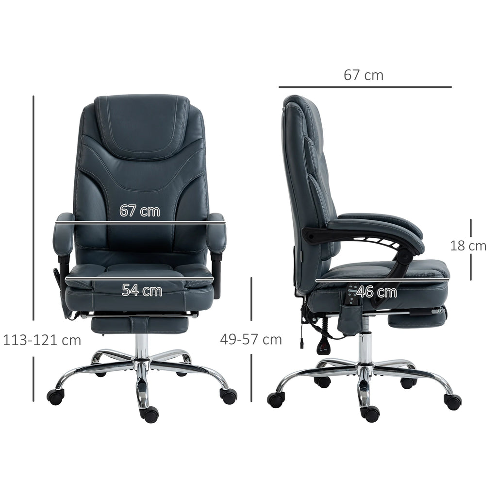 Gray ergonomic recliner chair front and side views with chrome swivel base