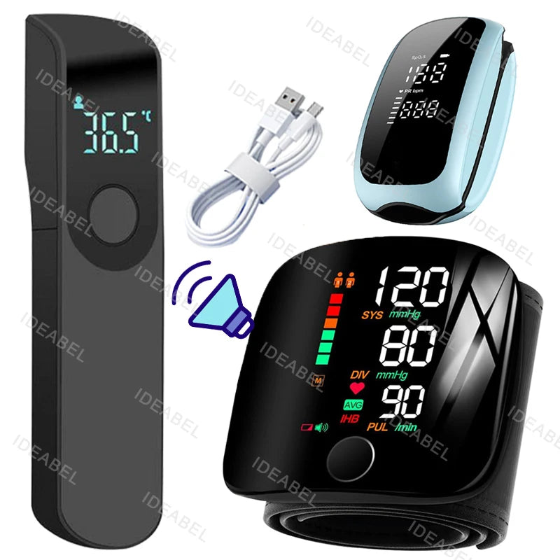 Smart LCD Rechargeable English Voice Wrist Blood Pressure Monitor Digital Automatic BP Tonometer Heart Rate Sphygmomanometer