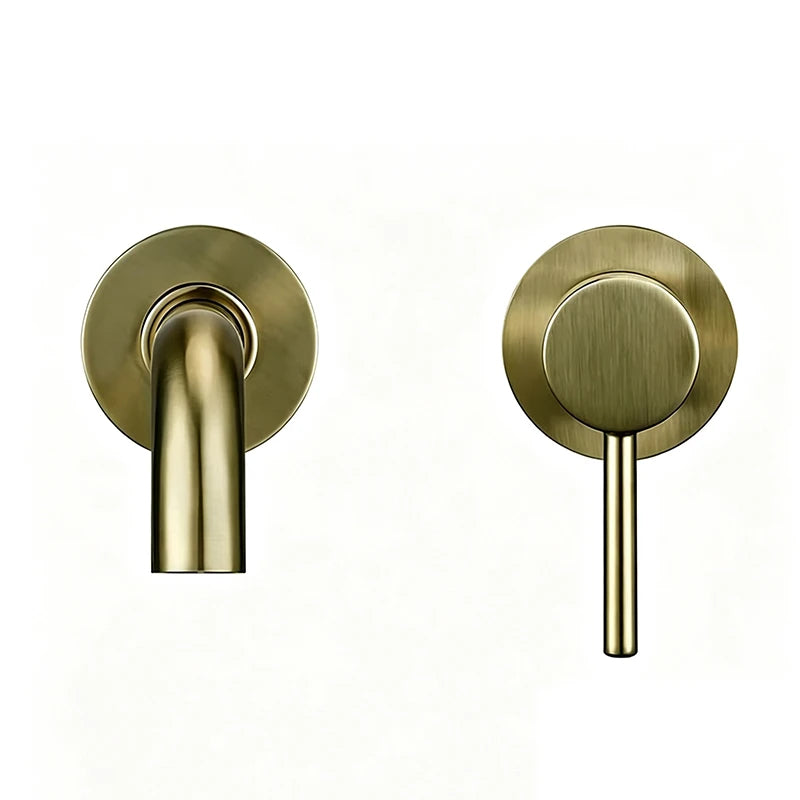 Wall Mounted Basin Mixer Tap, Single Lever Hot Cold Concealed Bathroom Sink Faucet, 2-Piece Wall Mount Brass Vanity Tap with Long Spout, Modern Minimalist G1/2 EU Standard for Bathroom Renovation