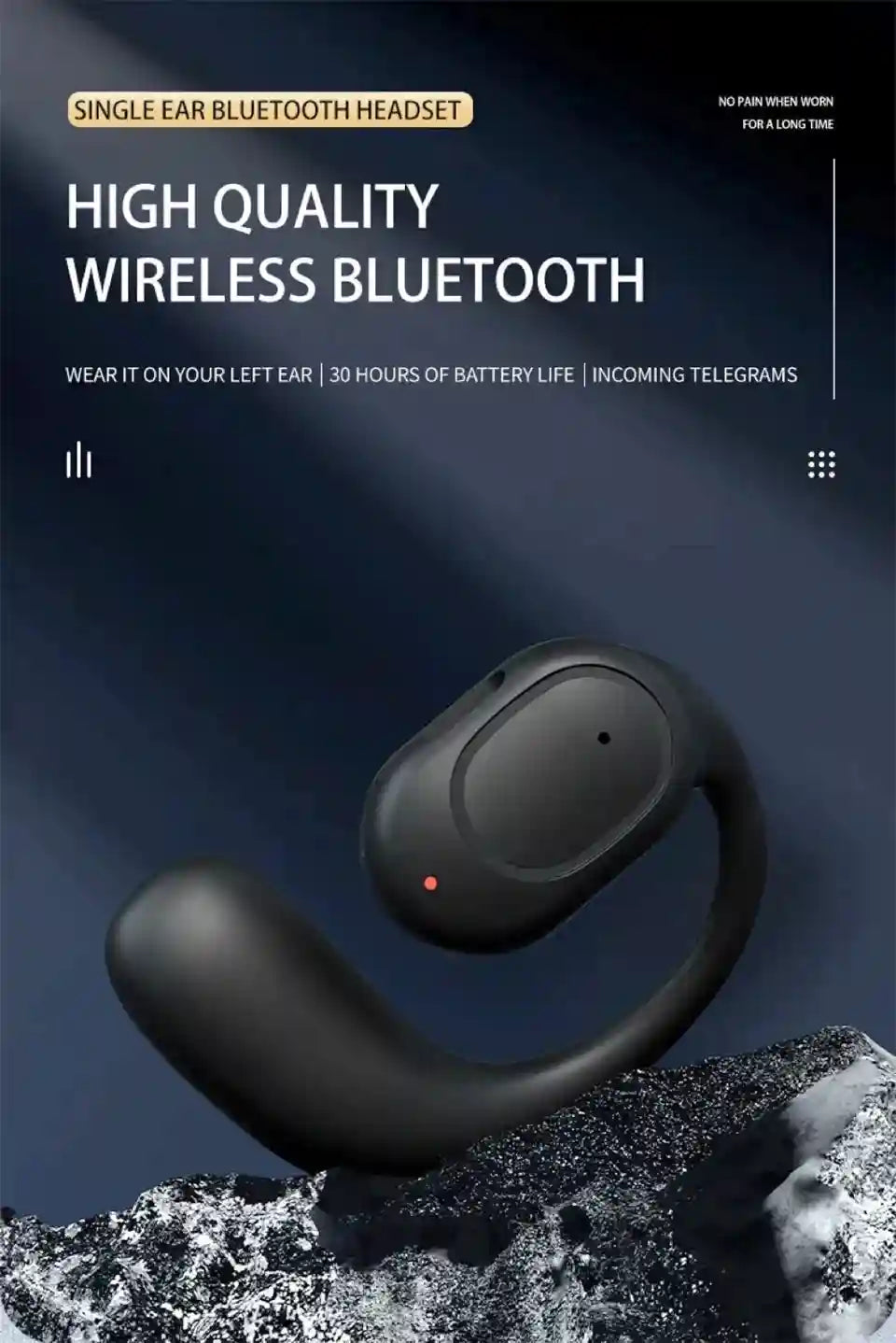 Wireless Single Earbud with Earhook - Bluetooth 5.3 Black - Tidesmit Tidesmit