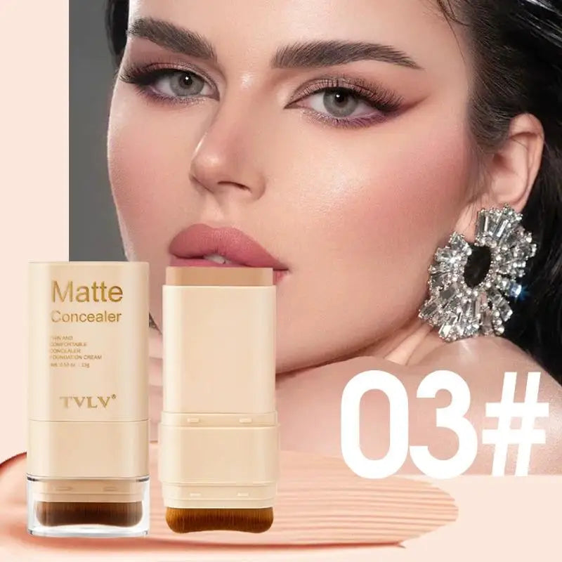 Tidesmit 2-in-1 double head matte foundation and concealer stick texture close-up for smooth face makeup application