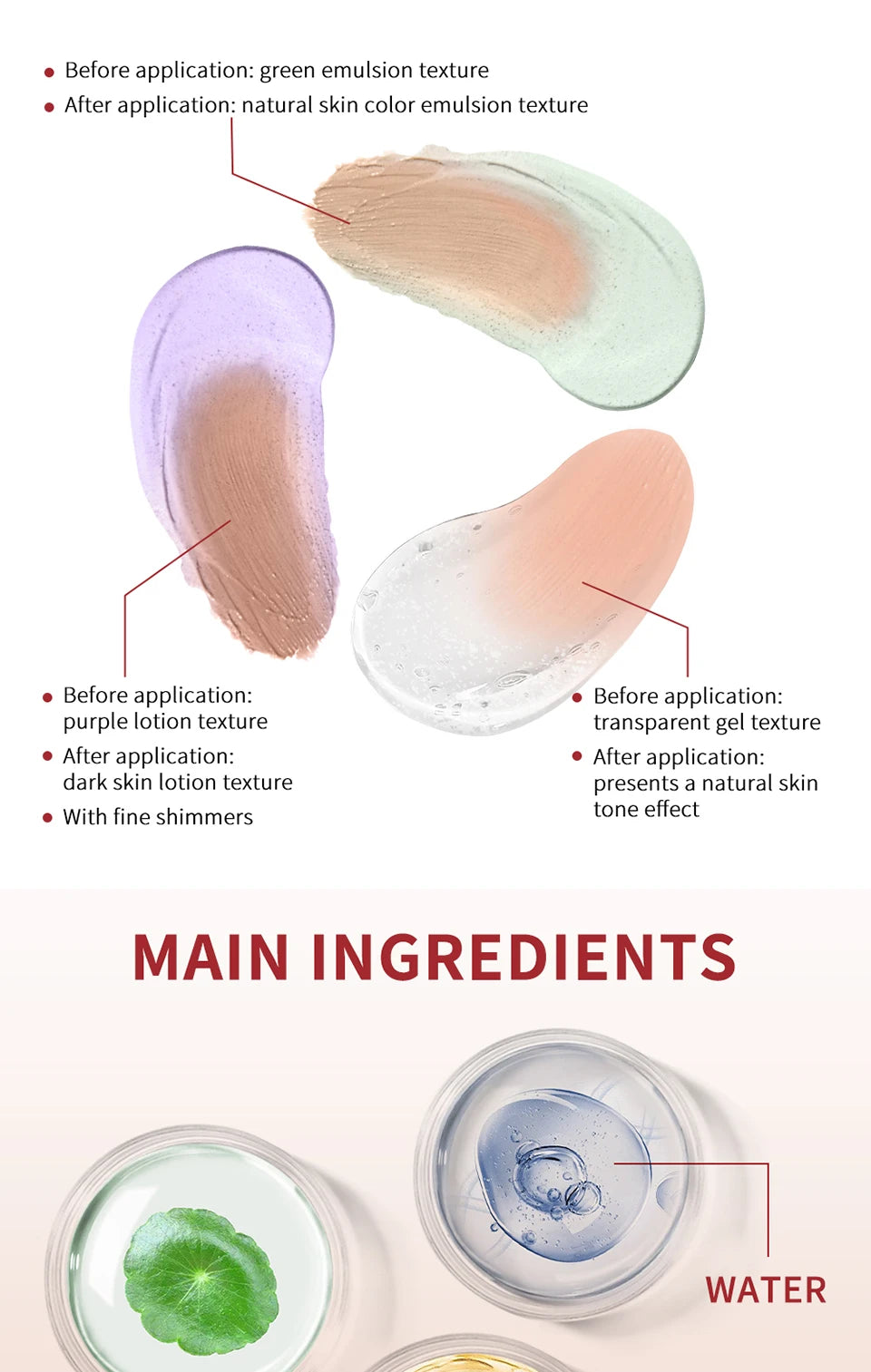 Tidesmit waterproof CC cream texture close-up for lasting moisturizing face makeup and skin correction