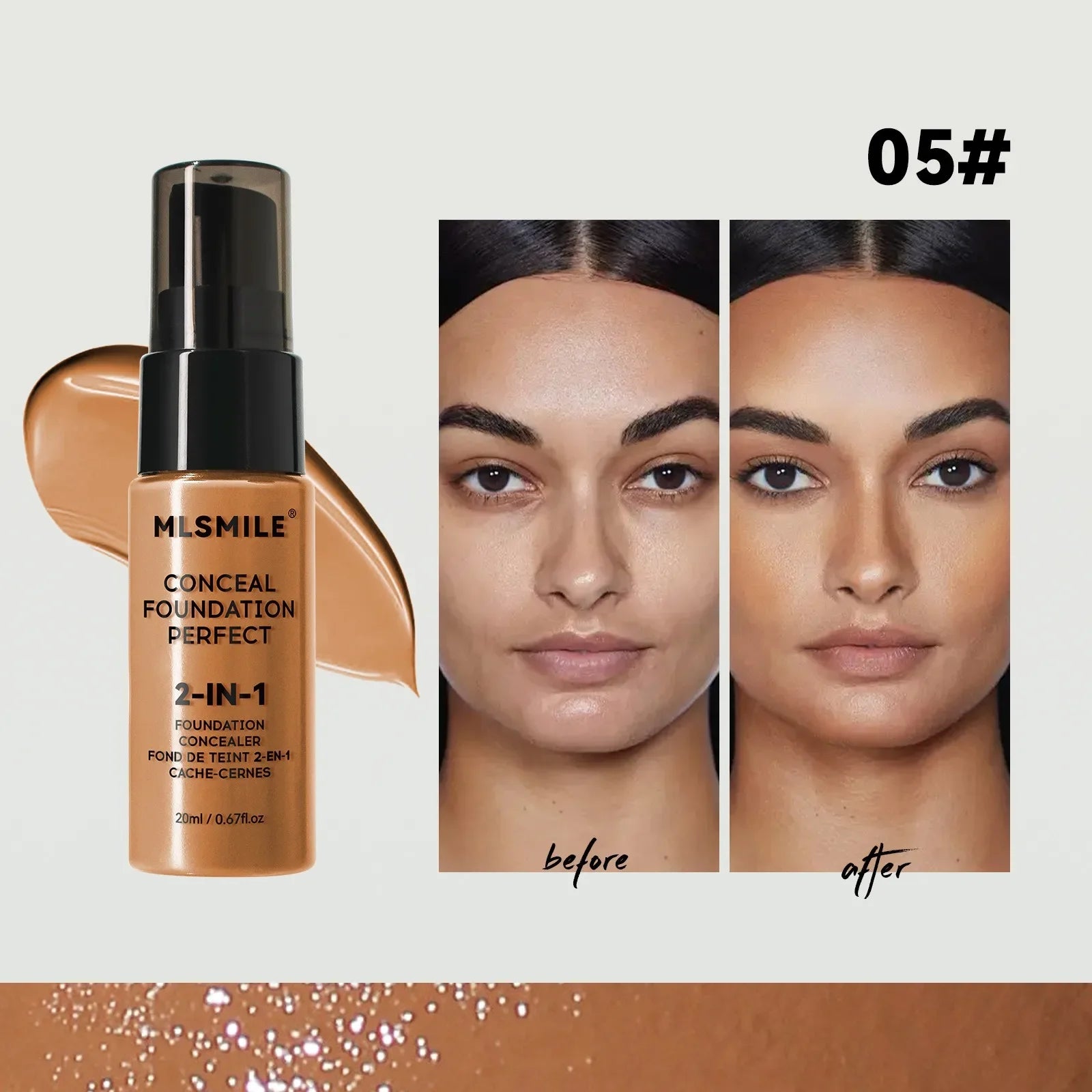 Tidesmit matte liquid foundation texture close-up featuring long-lasting oil control for a flawless face makeup base
