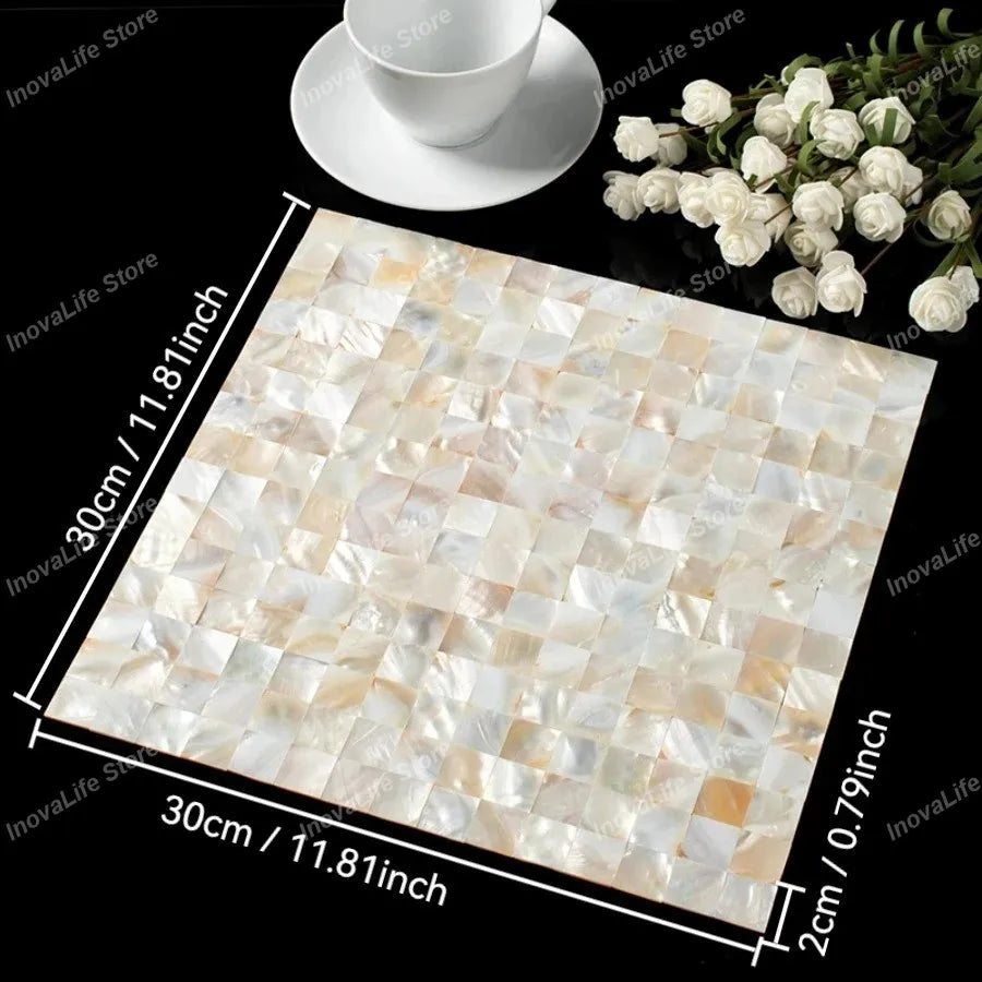 Mother of pearl mosaic tile sheet, creamy white square patchwork, 30x30 cm