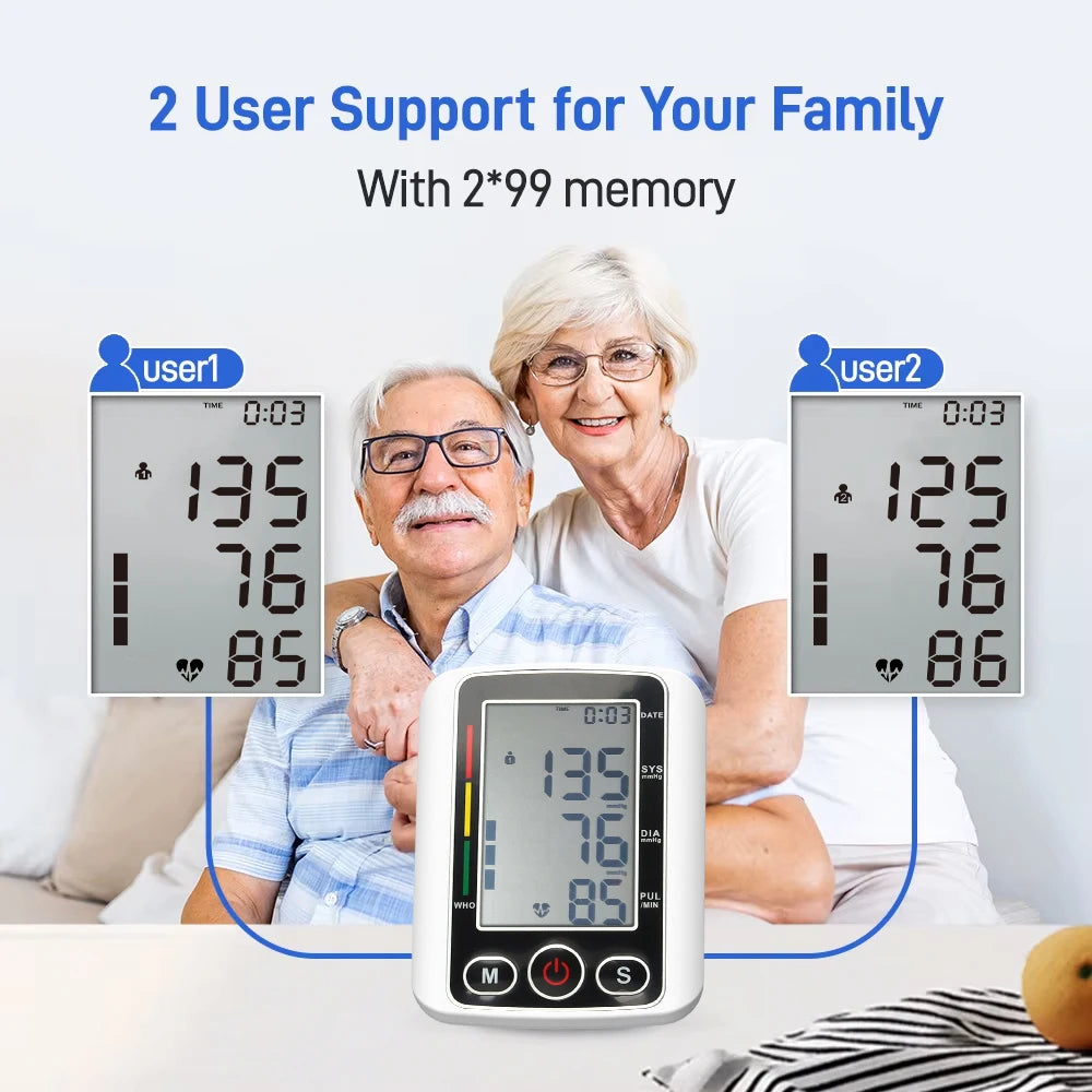 Blood Pressure Monitor Dual Result Display HD LED Arrhythmia Tonometer Digital Tensiometer Pressure Measure Arm Cuff Type