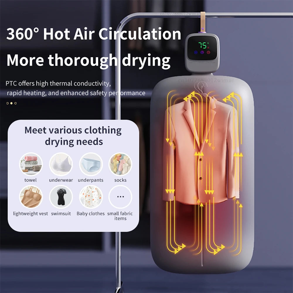 Tidesmit portable electric clothes dryer with remote control and UV sterilization feature, folded view.