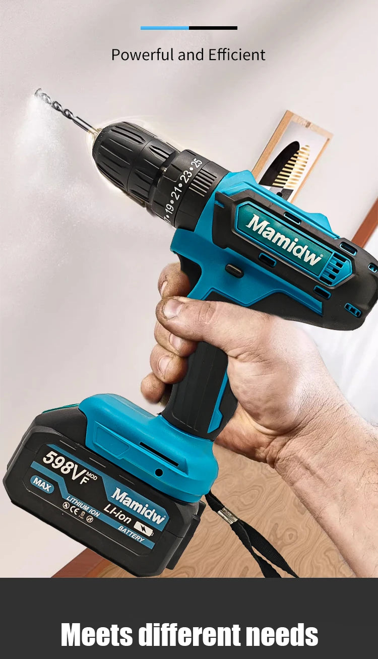 Mamidw Cordless Electric Drill 25N.M Max Torque 1150RPM 3/8 Inch 10mm Chuck Rechargeable Hand Drill for Household Furniture Assembly Wood Metal Drilling DIY Power Tools