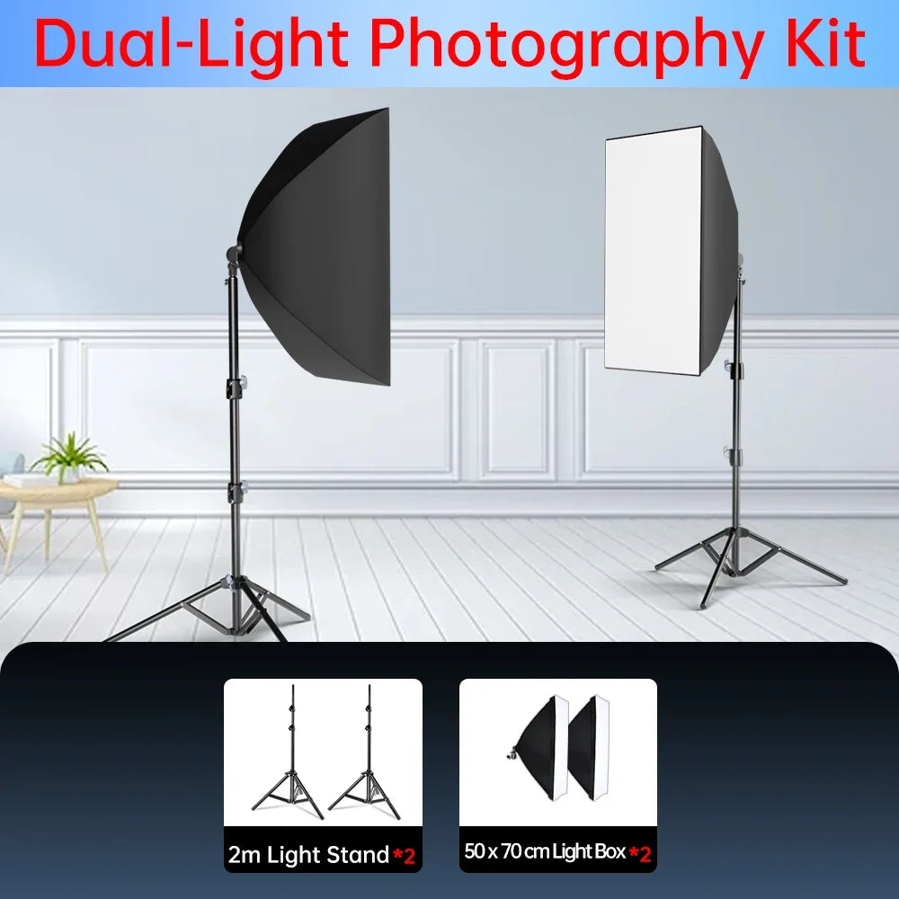 Dual 50x70cm softbox photography lighting kit with two stands