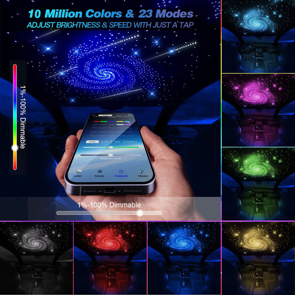 Twinkle & Meteor Starlight Headliner Kit for Car Strands for Ambient Interior Decor 32W RGBW Fiber Optic Star Light Engine
