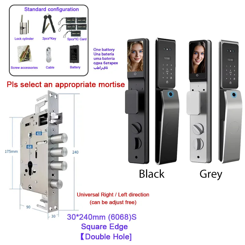 Waterproof  Smart Door Alexa Lock Israel 6590 Mortise Hebrew Tuya Smart Life APP Face Digital Door Lock With Camera