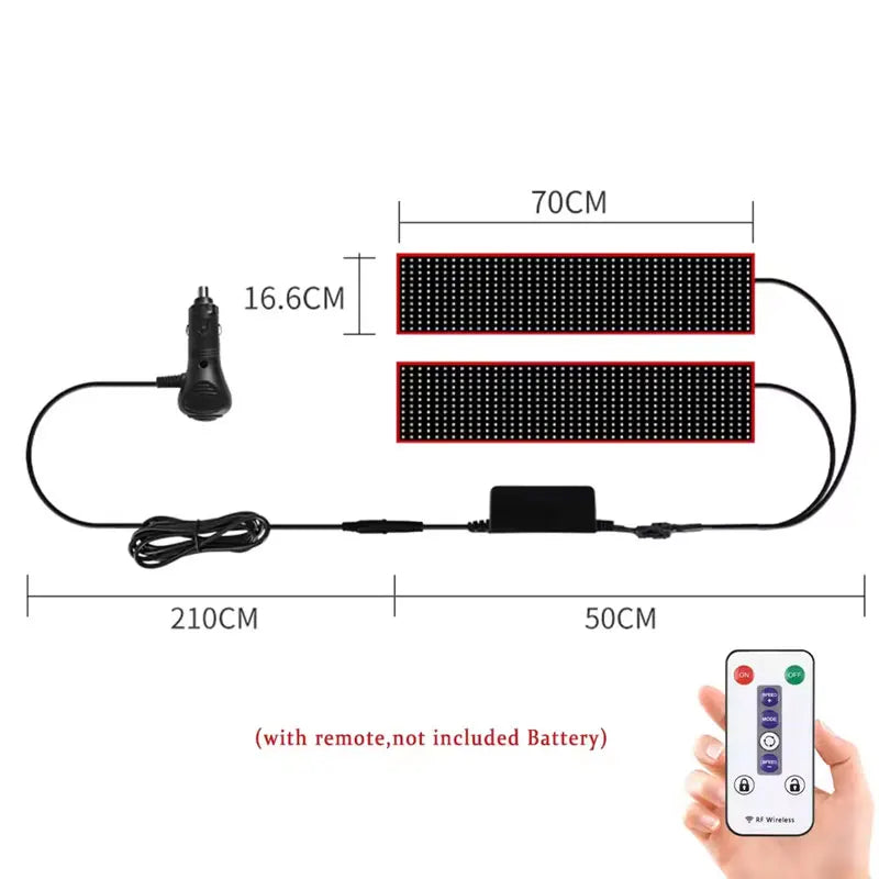 LED Pixel Panel Car Display 120x16.6cm - Programmable Scrolling Sign 2in1 - 70cm Tidesmit