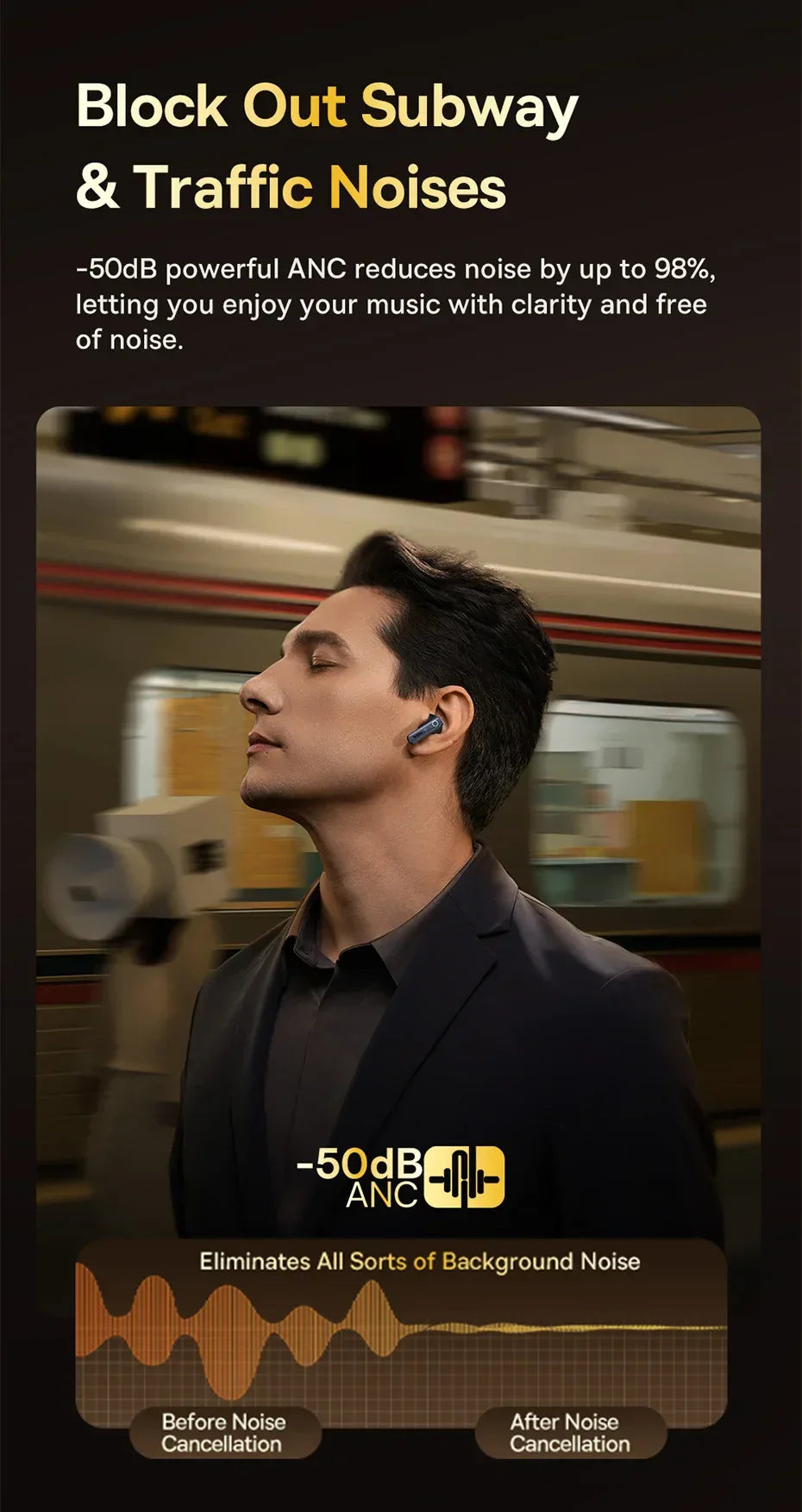 Baseus Bowie 30 Wireless Earphones 50dB Noise Reduction 65Hrs Long Playtime Bluetooth 5.3 Earbuds 6 Mics AI Call Clear Big Bass Tidesmit