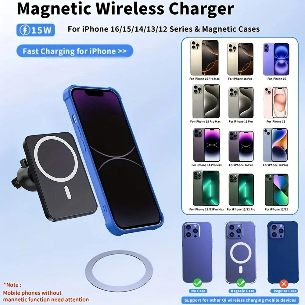 Wireless Car Phone Charger - Magnetic Qi Certified Fast Charging Mount Tidesmit