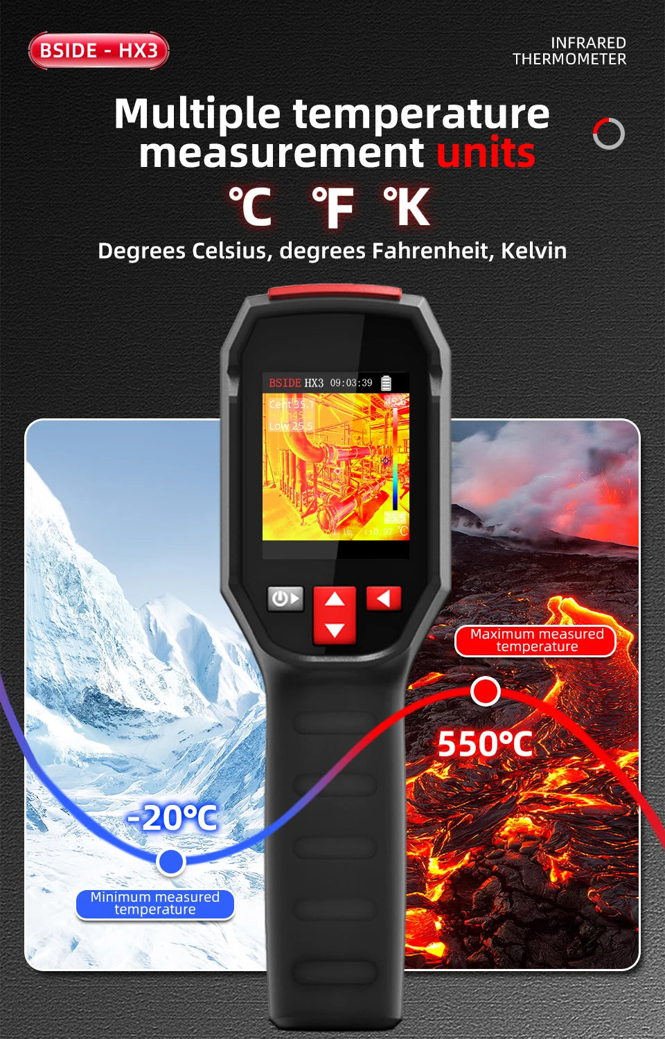BSIDE Handheld Thermal Imaging Camera Industrial HX3 -20-550C HD Resolution PCB Pipe Inspection Fire Safety Thermal Imager