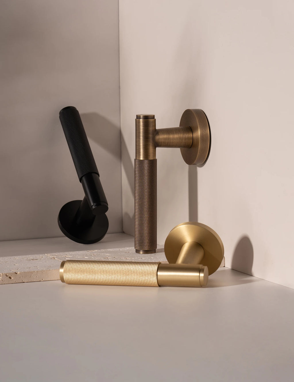 DOOROOM Brass Door Lock Set Modern Knurled Antique Bronze Interior Door Lock Decorative Lock Privacy Lock Passage Lock