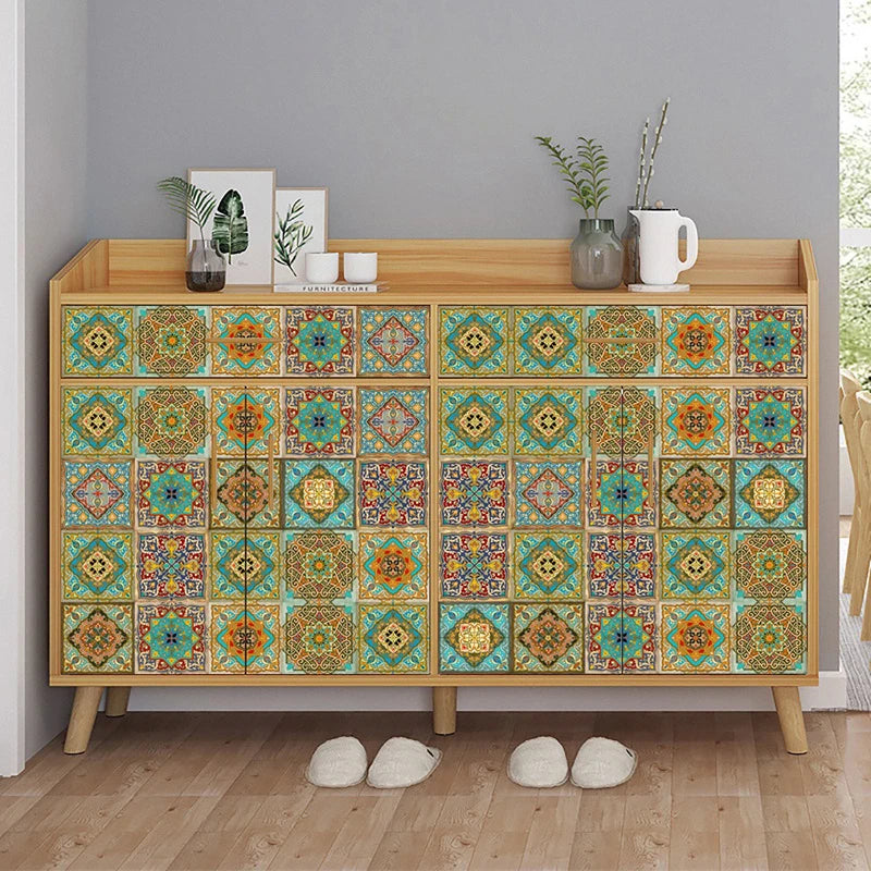 24pc Tile Stickers 4x4in Peel and Stick Backsplash Bathroom Waterproof Tile Stickers Colorful Mexican Tile Stick Home Decor