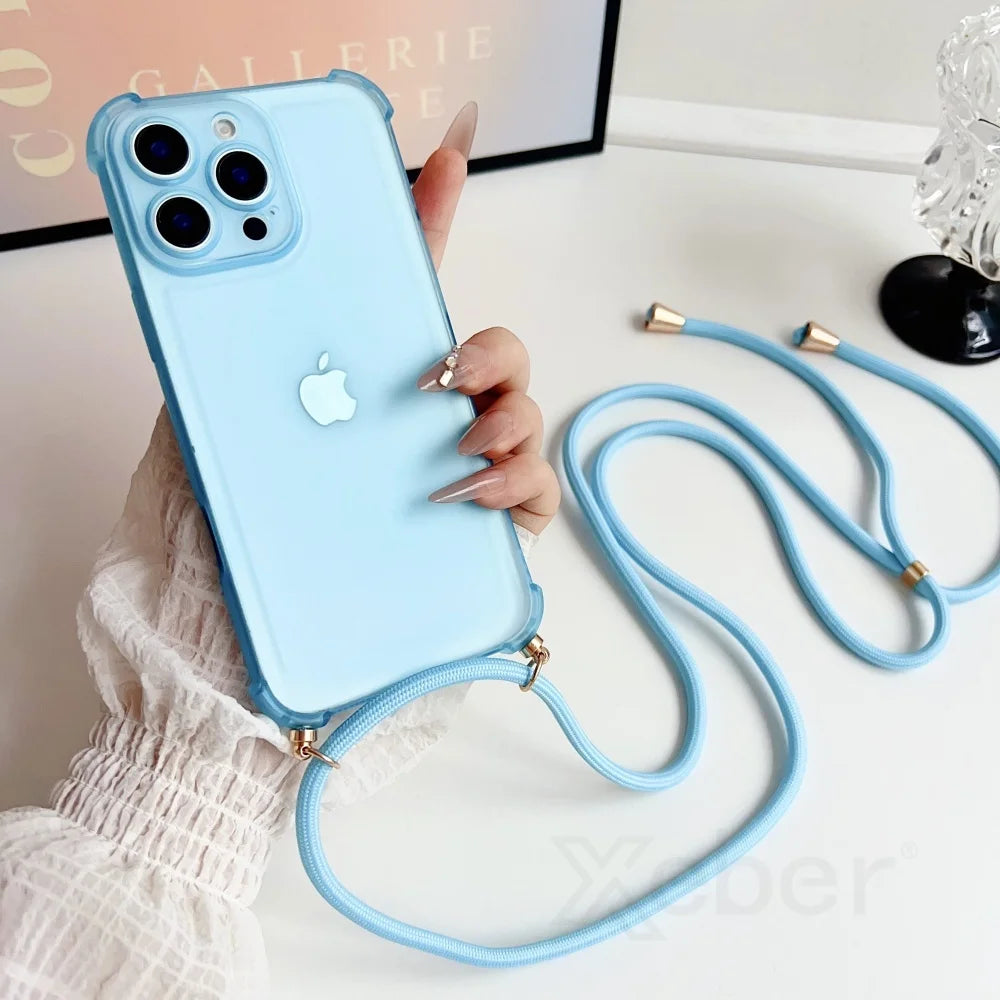 Crossbody iPhone Case with Lanyard - Shock-Absorbing Protective Cover Blue Case & Strap Tidesmit
