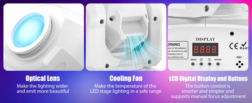 U'King 60W LED Moving Head Light White 4IN1 RGBW LED 7 Gobos Beam Stage Light DMX512 Remote Control for DJ Disco Show Party