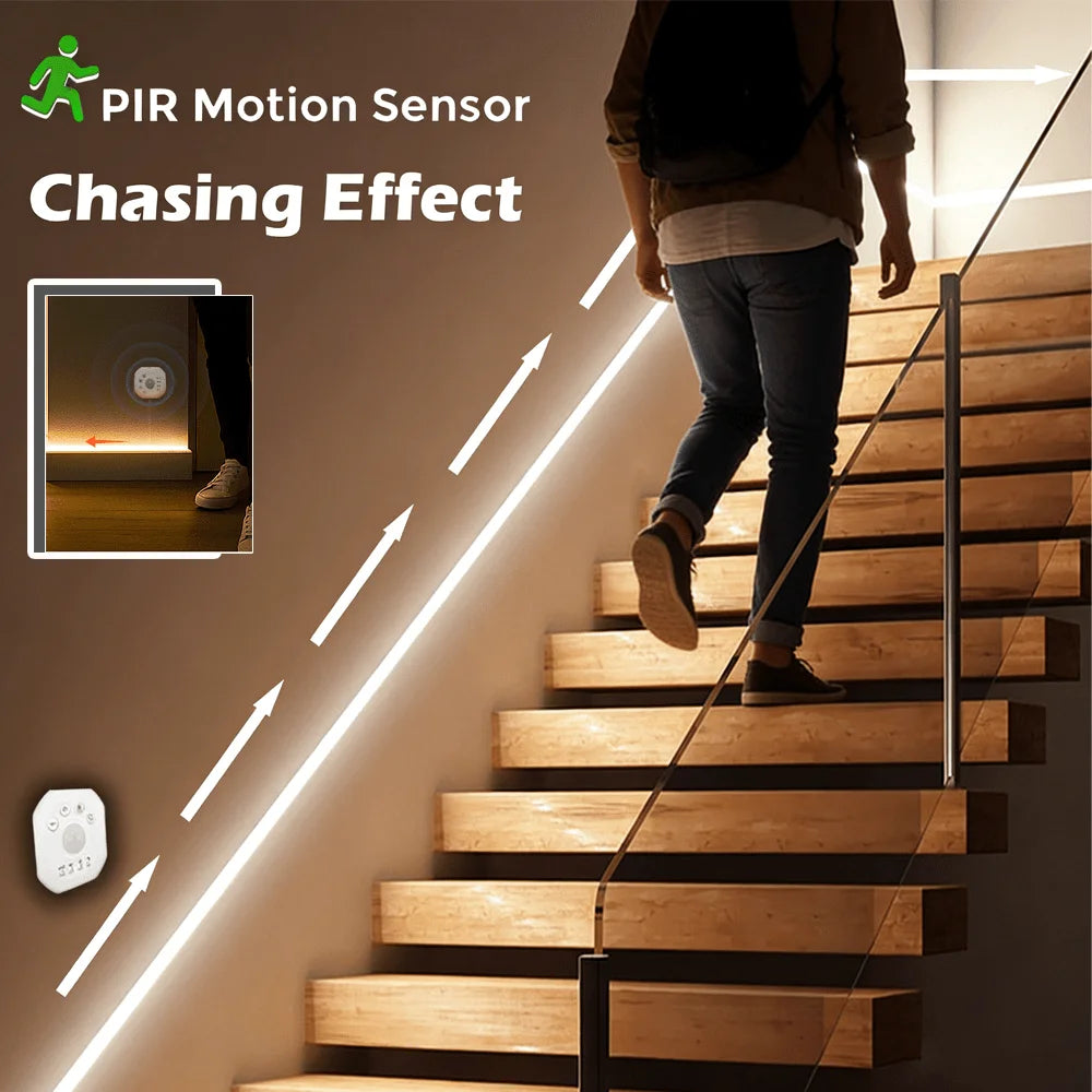 Running Water Flow Chasing LED Strip Lights 5V Motion Sensor Stairs Night Light for Room Corridor Ceiling Room Decor