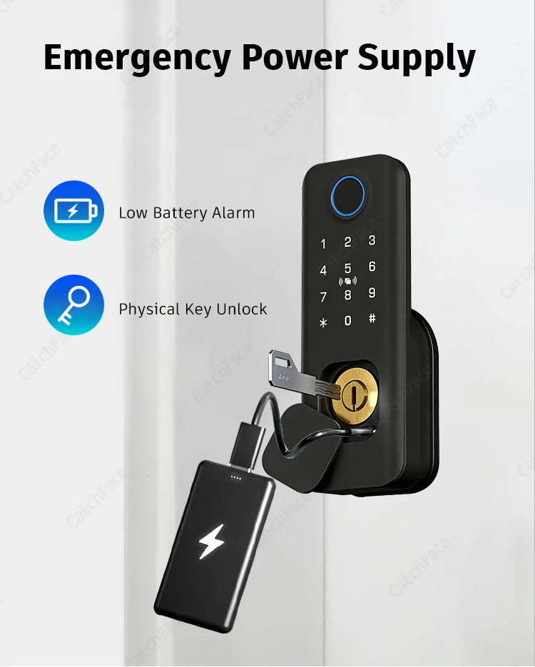 New Fingerprint Electric Rim Lock TTLock App Outdoor Lock Remote Control Power Saving Heat-Resistant Smart Door Lock Code Key