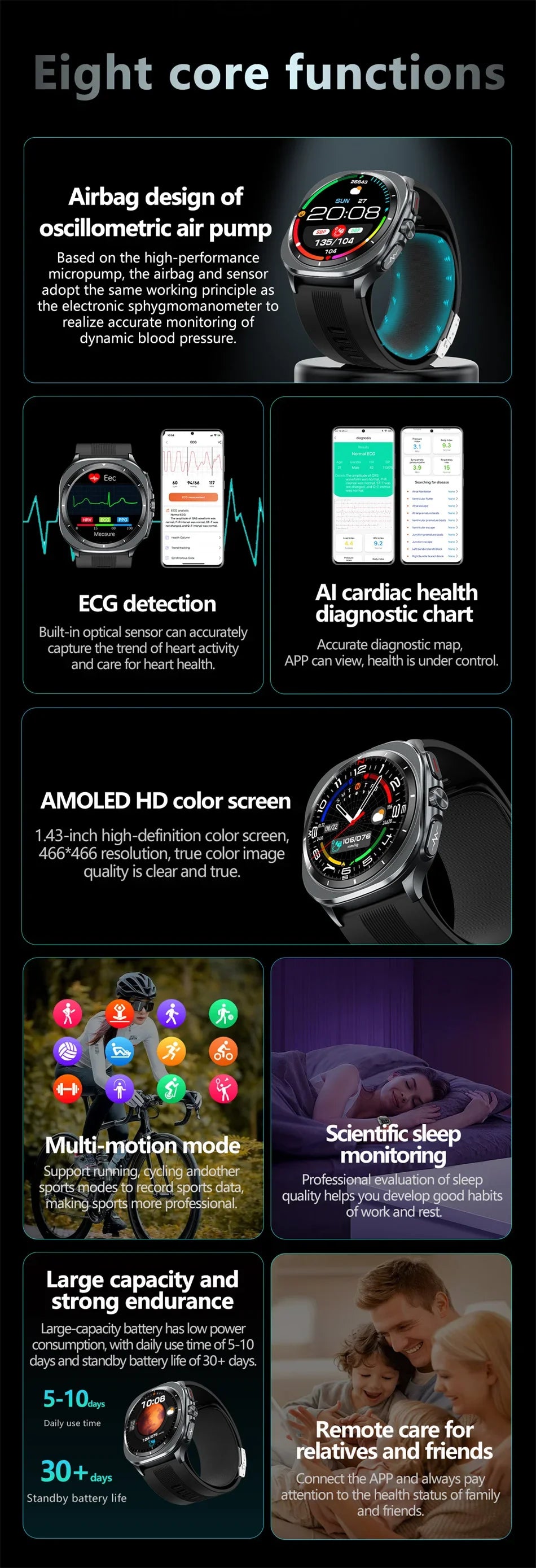 HY Digital Airbag Smartwatch for Huawei, Air Pump True Accurately Blood Pressure Watches Uric Acid Blood Lipids Health Watch Men