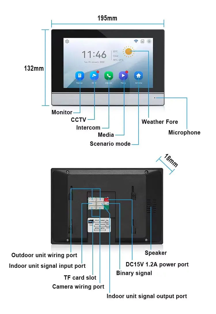 7 inch Touch Screen Video Doorbell Intercom 4 Wired Tuya WiFi Video Doorphone System for 5/6/8 Family Apartment RFID Card Unlock
