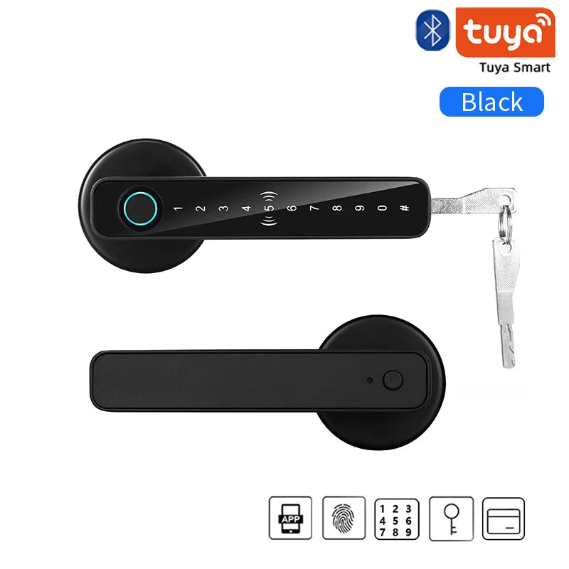 XSDTS Smart Door Lock Electronic Biometric Fingerprint Smart Card Password Key Unlock USB Tuya APP Emergency Charge lock