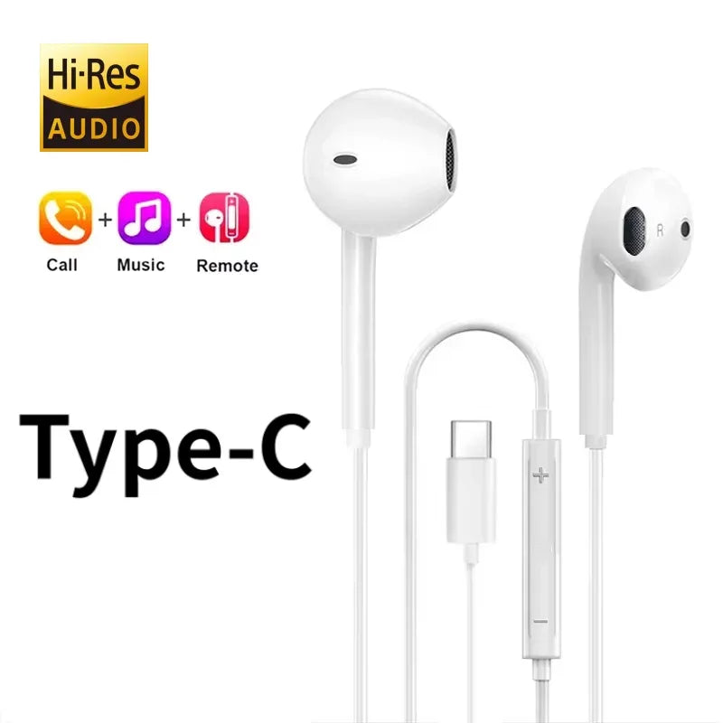 Type C Wired Earphones For in-ear iPhone 17 16 15 Max Xiaomi 14 13 12 11 Pro 3.5mm Headphone Headset Huawei Samsung Phone Tablet Type C China Mainland Tidesmit