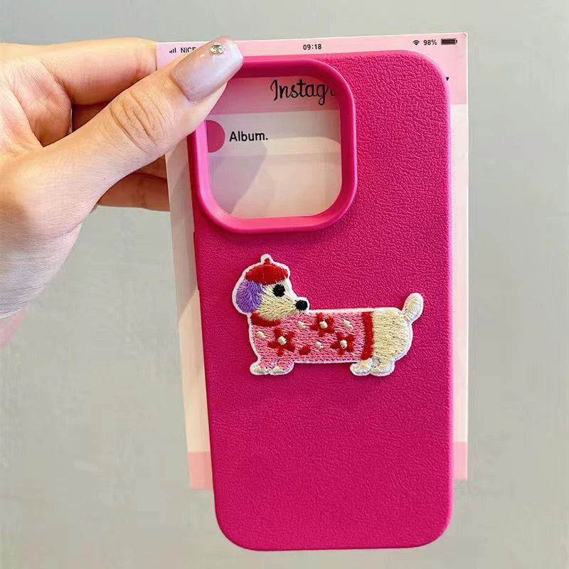 3D Cartoon Dog Phone Case - Shock-Absorbing Cover for iPhone Series Rose red Tidesmit