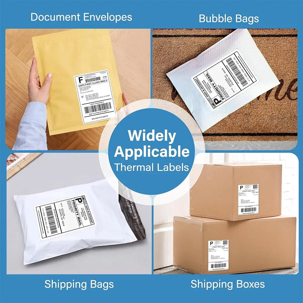 Thermal label paper for shipping bags, boxes, document envelopes, and bubble bags