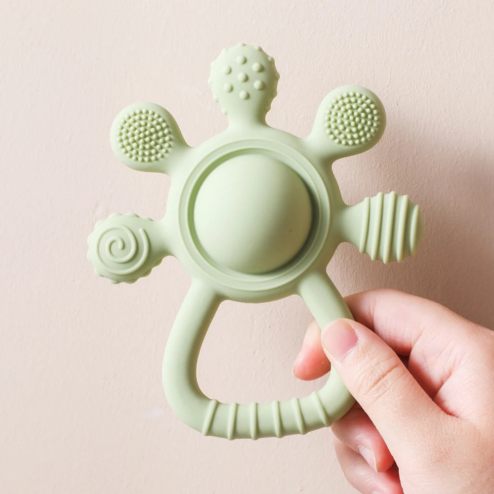 Baby Rattle Silicone Teether Food Grade Teething Rattle Baby 0-12 Toys Sensory Toys for Toddlers Silicone Hand Bell Silicone Toy