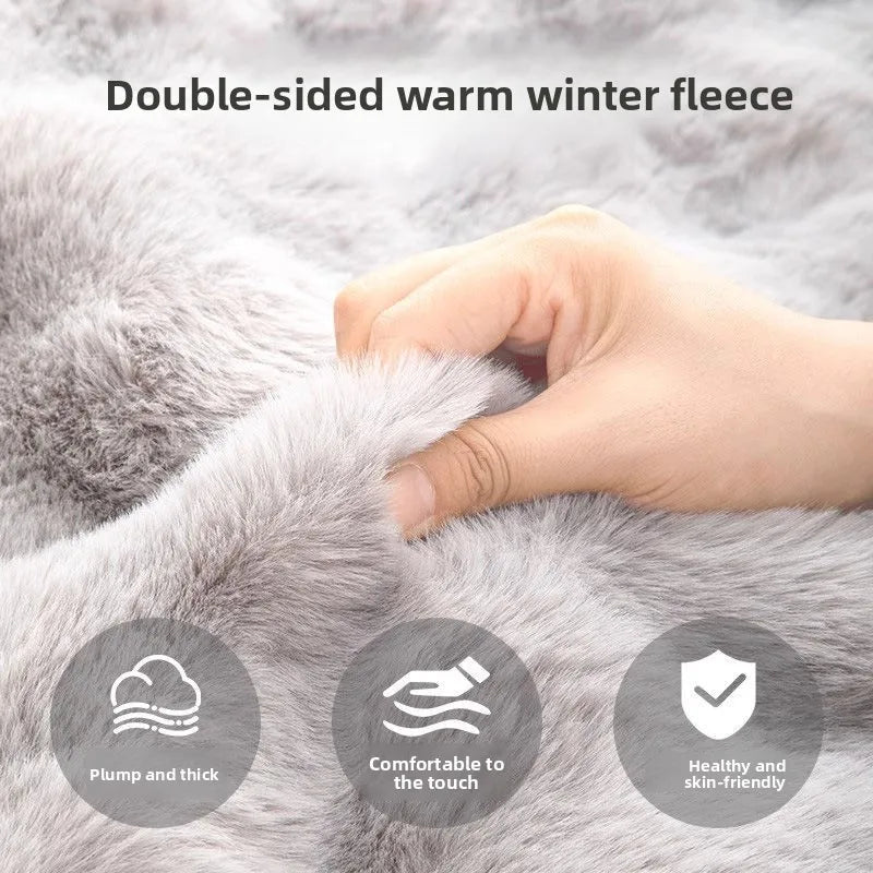 Extra-large, soft grey plush dog bed mat with double-sided winter fleece for superior warmth and pet comfort.