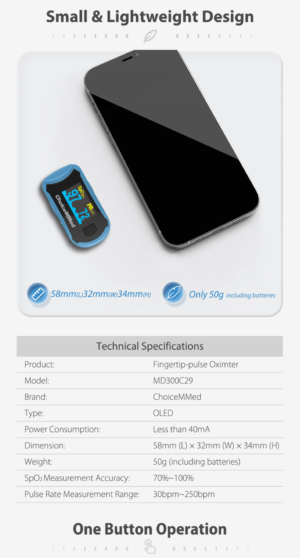 ChoiceMMed Dual Color OLED Finger Pulse Oximeter Fingertips SpO2 Mointor Pulse Oximetro Saturometro de oxigeno MD300C29