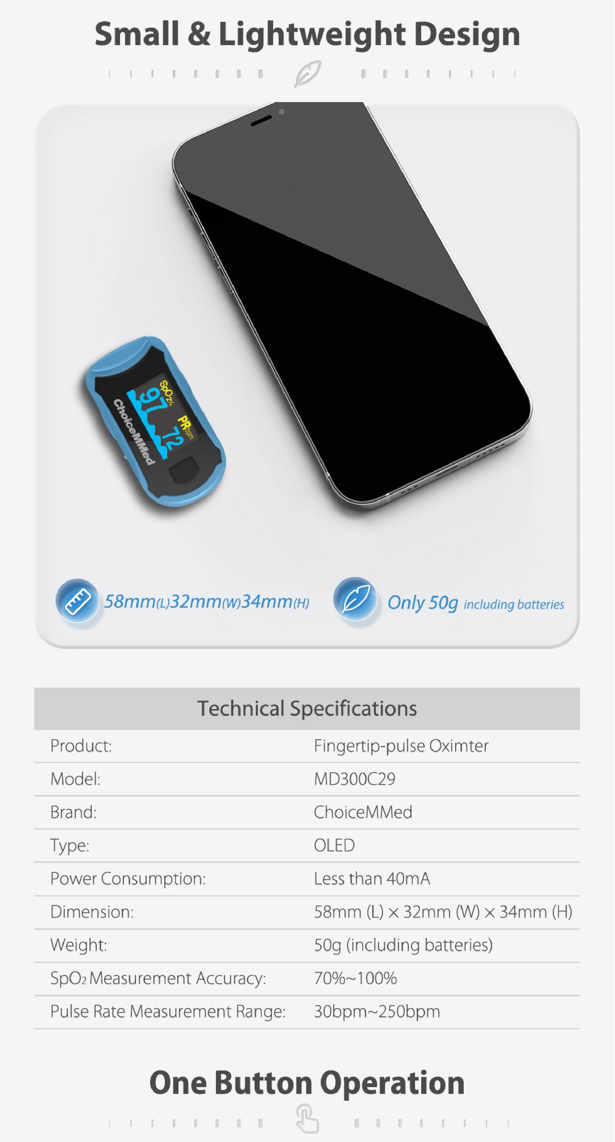ChoiceMMed Dual Color OLED Finger Pulse Oximeter Fingertips SpO2 Mointor Pulse Oximetro Saturometro de oxigeno MD300C29