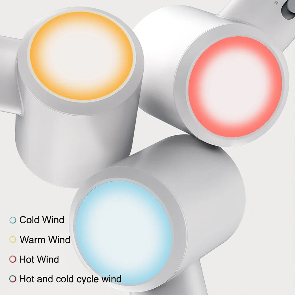 Xiaomi H501 SE high-speed hair dryer showing LED light temperature indicators for hot, warm, cold, and cycle wind modes.