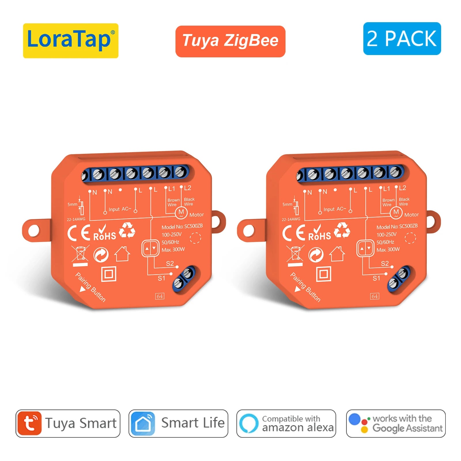 Zigbee Roller Shutter Switch Module - Precision Percentage Control 2 PACK Tidesmit