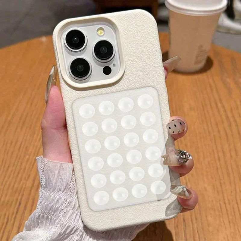 iPhone 17 Pro Max Case with Suction Cup Stand Litchi Leather Tidesmit