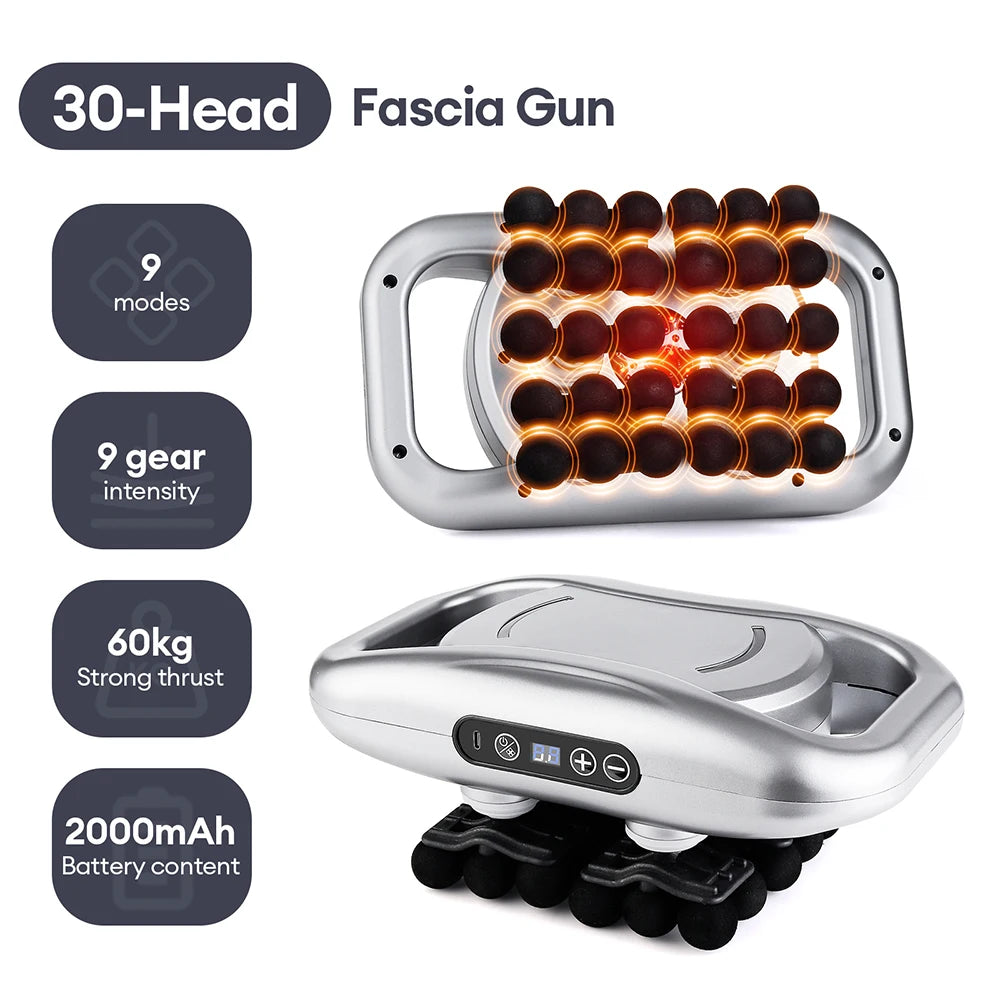 Deep Tissue Massage Gun with 99 Speed Settings and Heat Therapy Back Massage Instrument 30 head-Grey Tidesmit