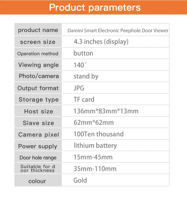 New 4.3 Inch Peephole 140° Smart Video Doorbells Door Viewer Camera Security Monitor 1080P HD Visual Doorbell