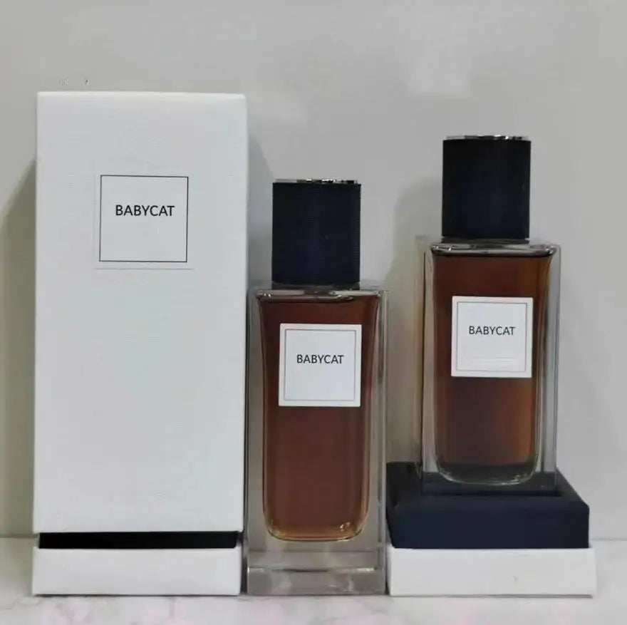 BABYCAT unisex 125ml oriental woody grapefruit floral perfume. Sleek square glass bottle, black cap, long-lasting scent.