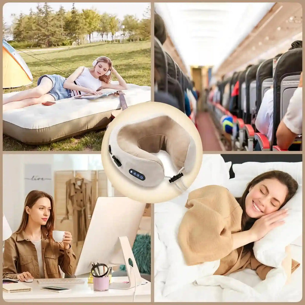 Portable Neck Massager Pillow | U-Shaped Cervical Support with Heat Massage Roller Tidesmit