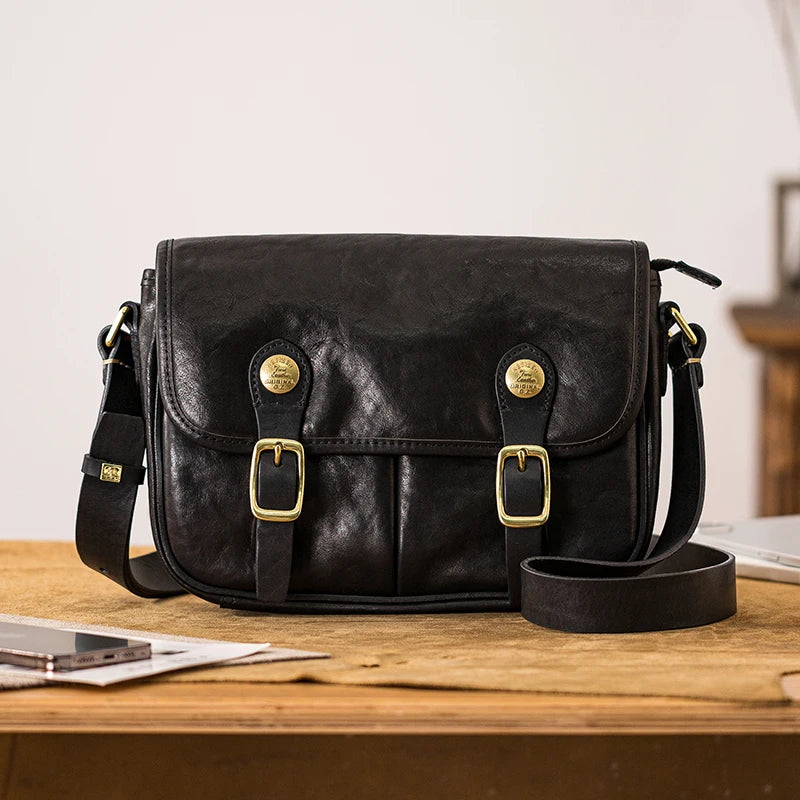 vintage designer handmade high-quality genuine leather men's messenger bag Outdoor casual cow leather work black shoulder bag