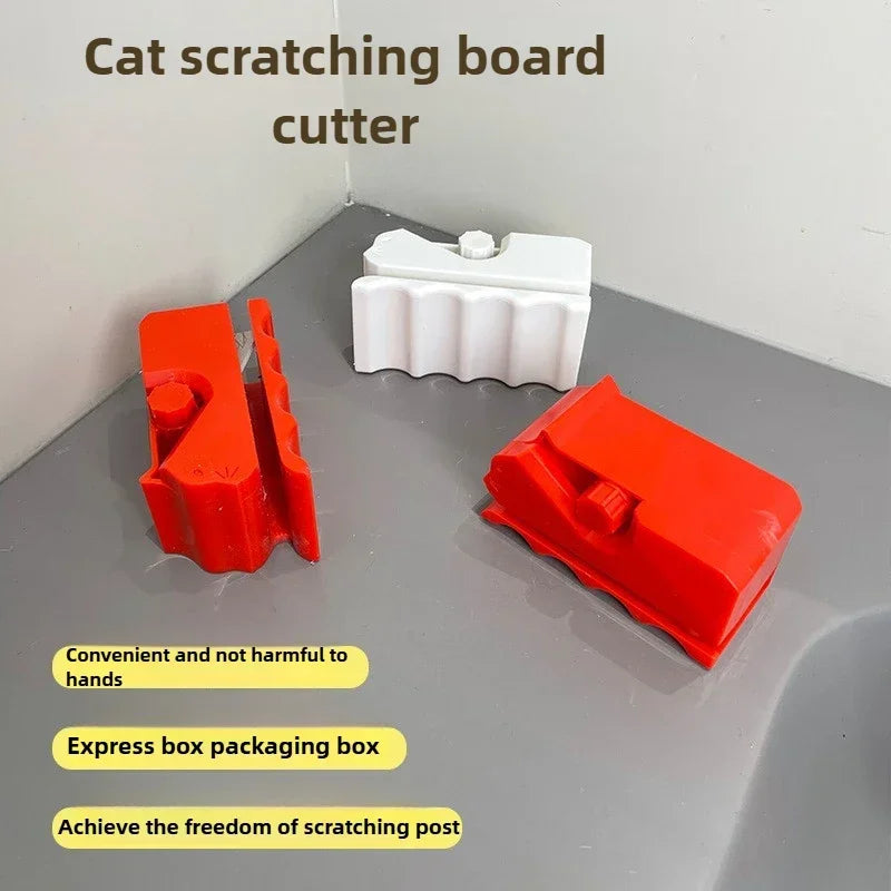 3-in-1 portable cat scratching board cutter tool in red and white to DIY recycle cardboard into pet scratchers.