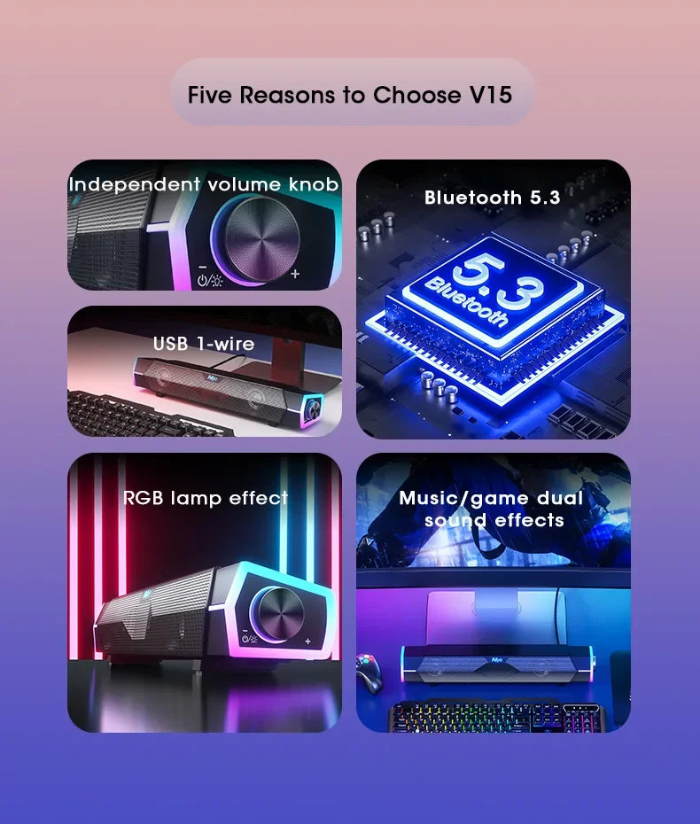 4D Stereo Sound Bar PC Speaker Surround Soundbar Bluetooth Wireless Wired Computer Speakers RGB Subwoofer for Laptop Theater TV